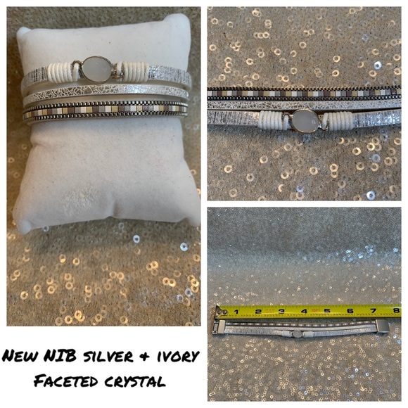 New NIB silver and ivory wrap bracelet with faceted faux stone - Picture 1 of 7